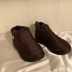 Size 12, little kids brown snow boots, fur lined, anti-slip, water resistant